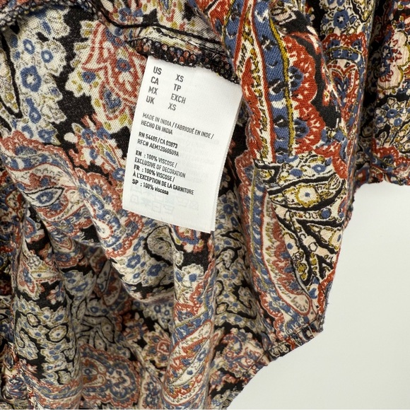 American Eagle Outfitters Bell Sleeve Paisley Velvet Trim Mini Dress XS Festival - Picture 8 of 11